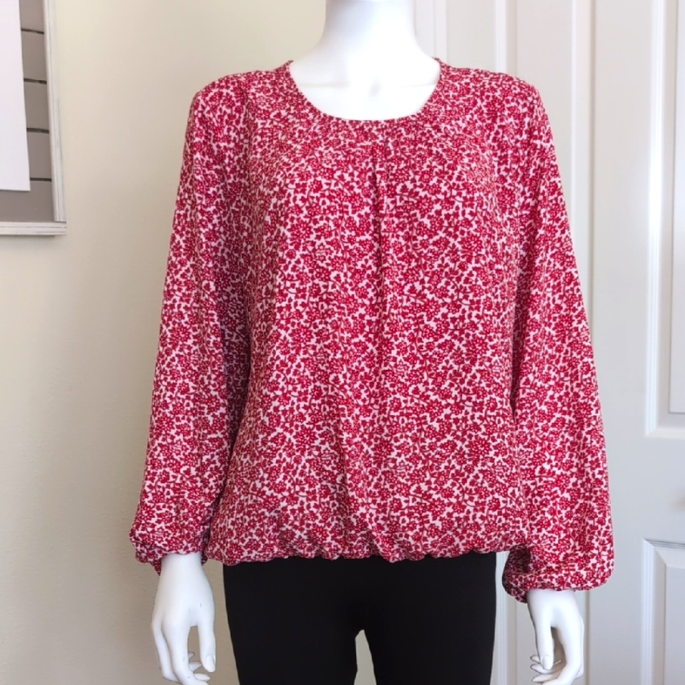 Tommy Hilfiger SzL/G EUC Red White Floral Print Lined Elastic Waist Polyester